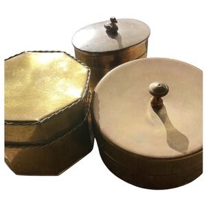 Brass Trinket Boxes Set/3 1 Has Duck Knob, 1 stamped 23, 1 Stamped 44